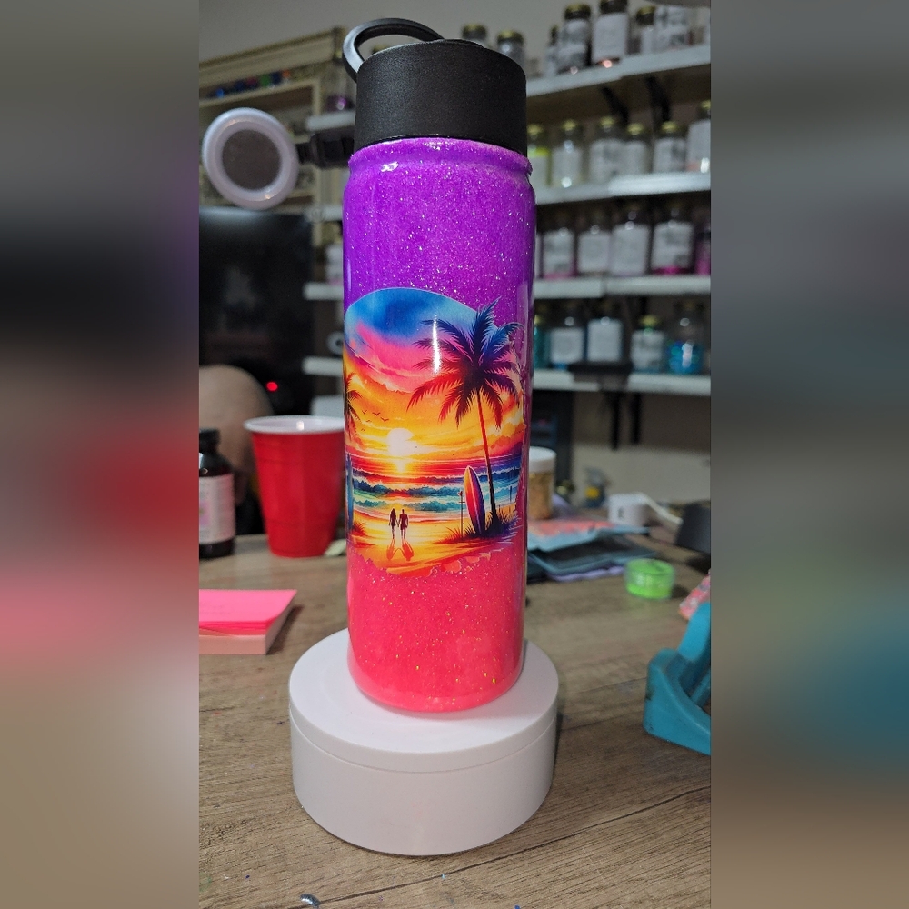 Vibrant Sunset Beach Art Tumbler